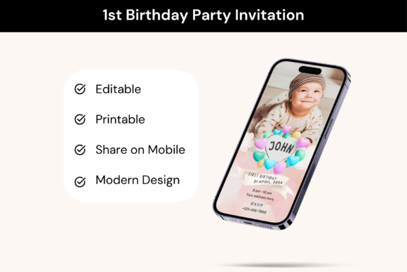 1st Birthday Party Invitation Graphics for Print Templates