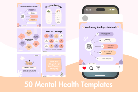 50 Mental Health Instagram Posts Graphics for Social Media Templates