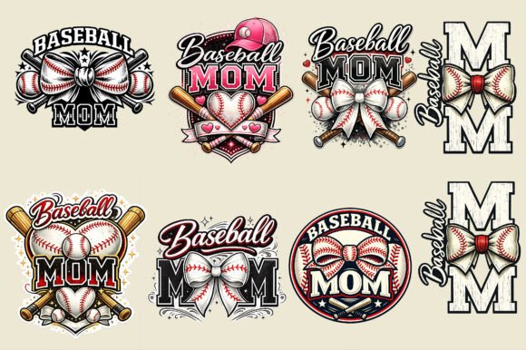 Baseball Mom Bow Cute Game Day Png for Graphics and Illustrations