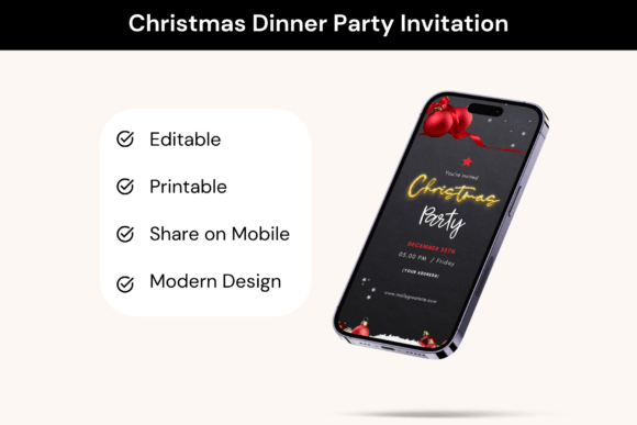 Christmas Dinner Party Mobile Invite Graphic Templates