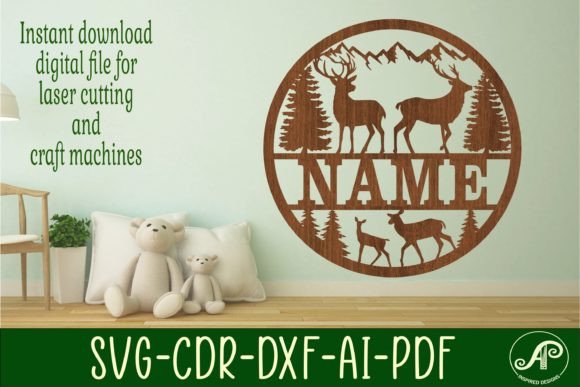 Deer Name Sign SVG Cut File for Wall Decor and Laser Cutting