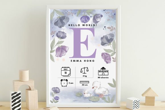 Editable Baby Birth Stats Template: Graphics for Print Templates