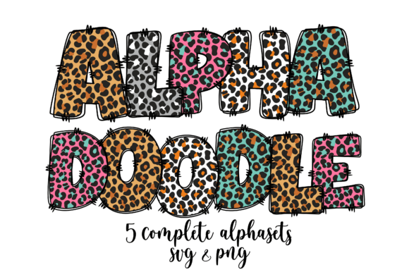Leopard Doodle Letters SVG PNG Bundle for Graphics and Crafts