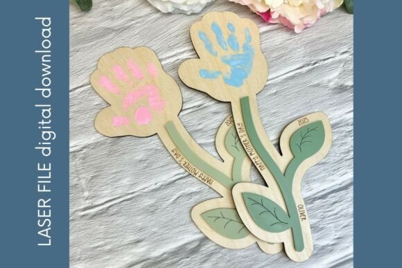 Mother s Day Handprint Flower SVG File for Laser Cutting