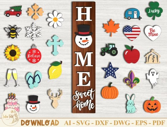 Seasonal Interchangeable Welcome Sign for Laser Cutting and Home Decor