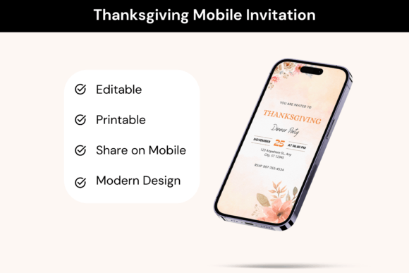 Thanksgiving Mobile Invitation Graphics for Print Templates