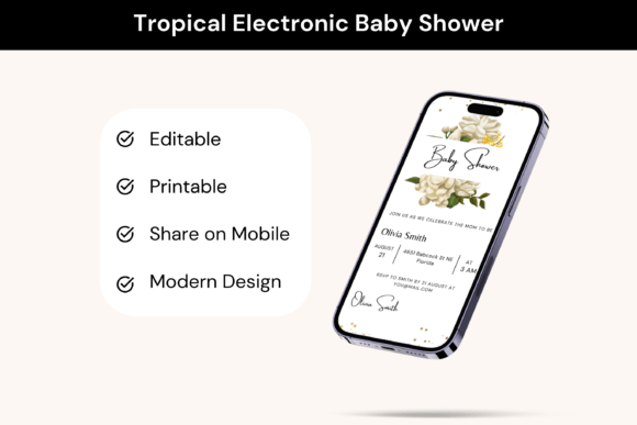 Tropical Electronic Baby Shower Evite Graphics for Print Templates